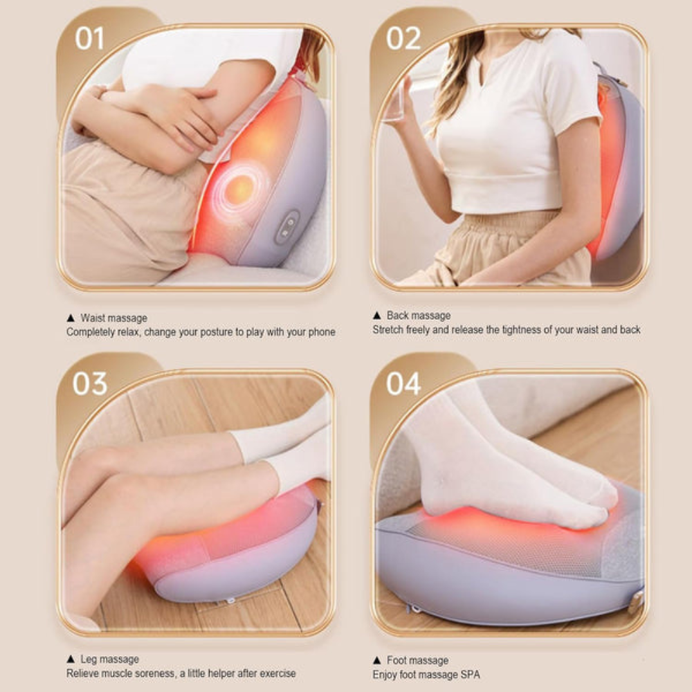 Heated Shiatsu Back Massager, 3D Deep Tissue Kneading for Pain Relief & Muscle Relaxation