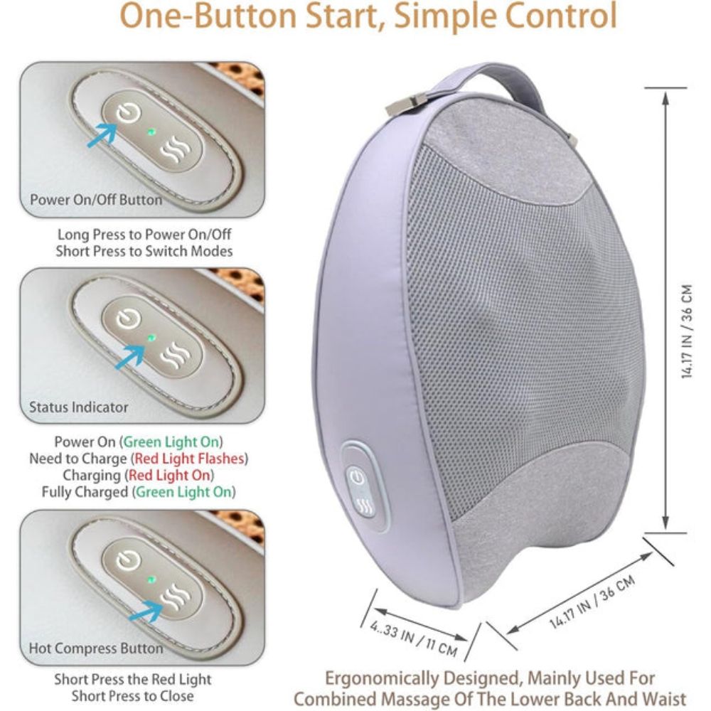 Heated Shiatsu Back Massager, 3D Deep Tissue Kneading for Pain Relief & Muscle Relaxation