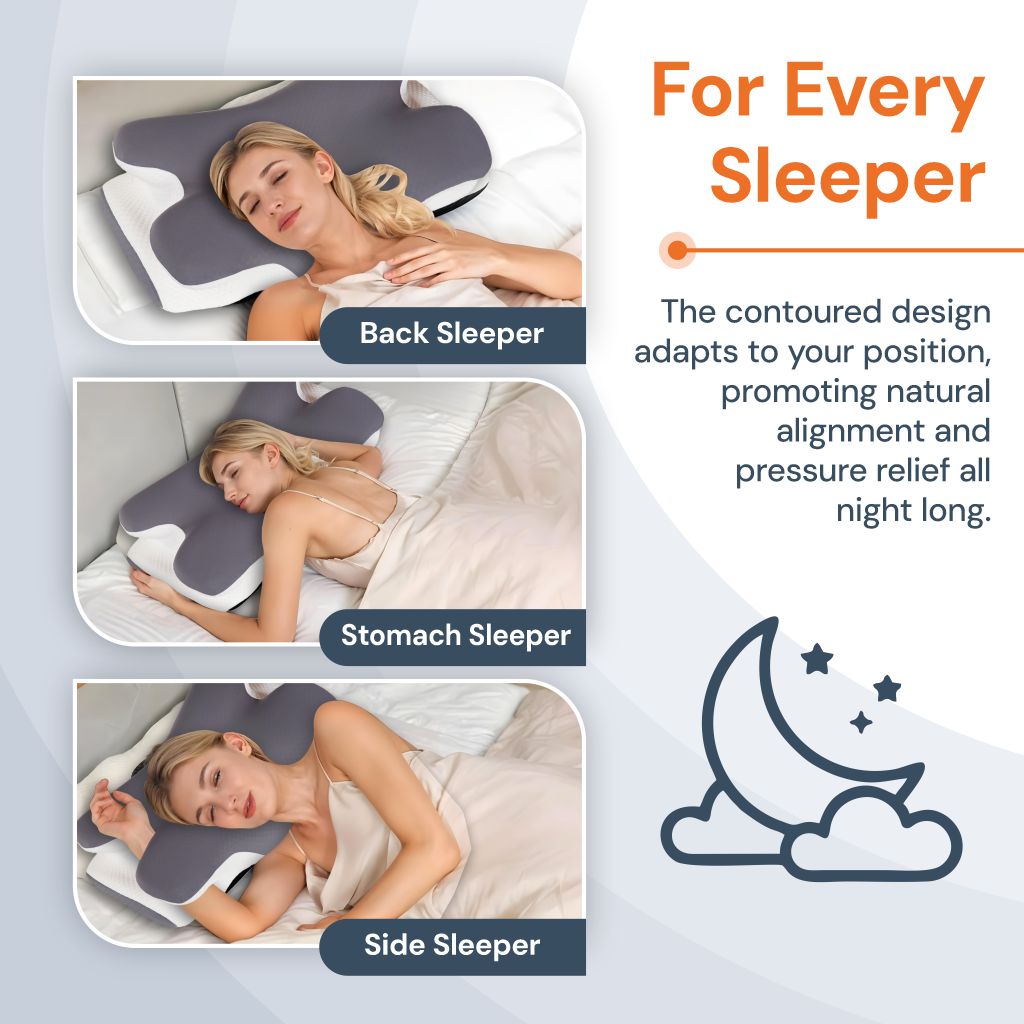 Halo® Cervical Pillow – Orthopaedic Contour Shaped Memory Foam | Ice Silk Cover