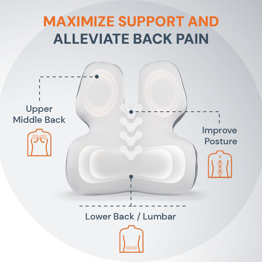 Memory Foam Back Lumbar Support Chair Cushion - for Posture, Pain Relief & Comfort