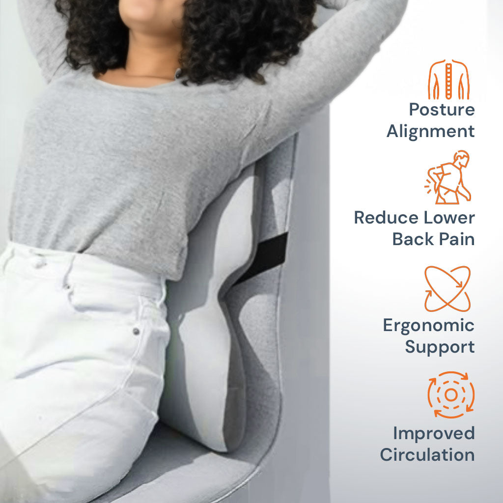 Memory Foam Back Lumbar Support Chair Cushion  -  for Posture, Pain Relief & Comfort