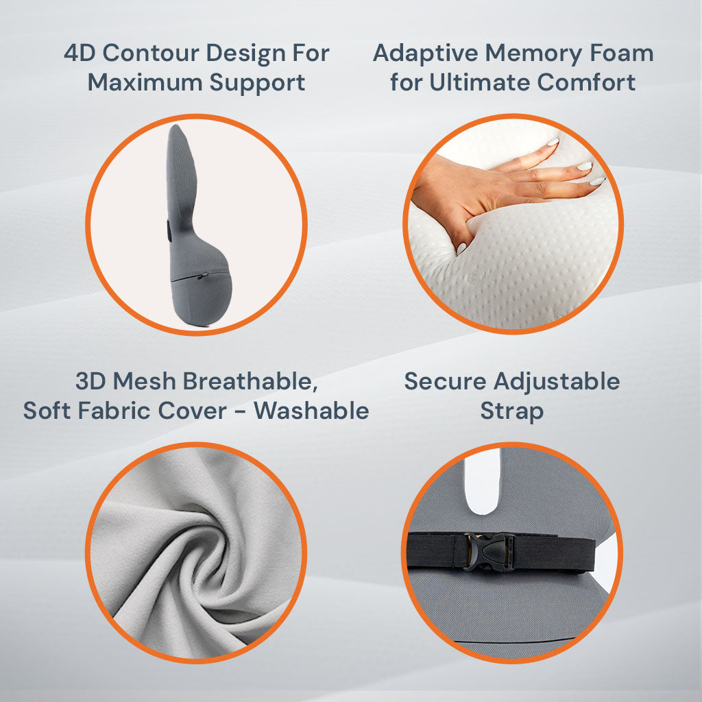 Memory Foam Back Lumbar Support Chair Cushion  -  for Posture, Pain Relief & Comfort
