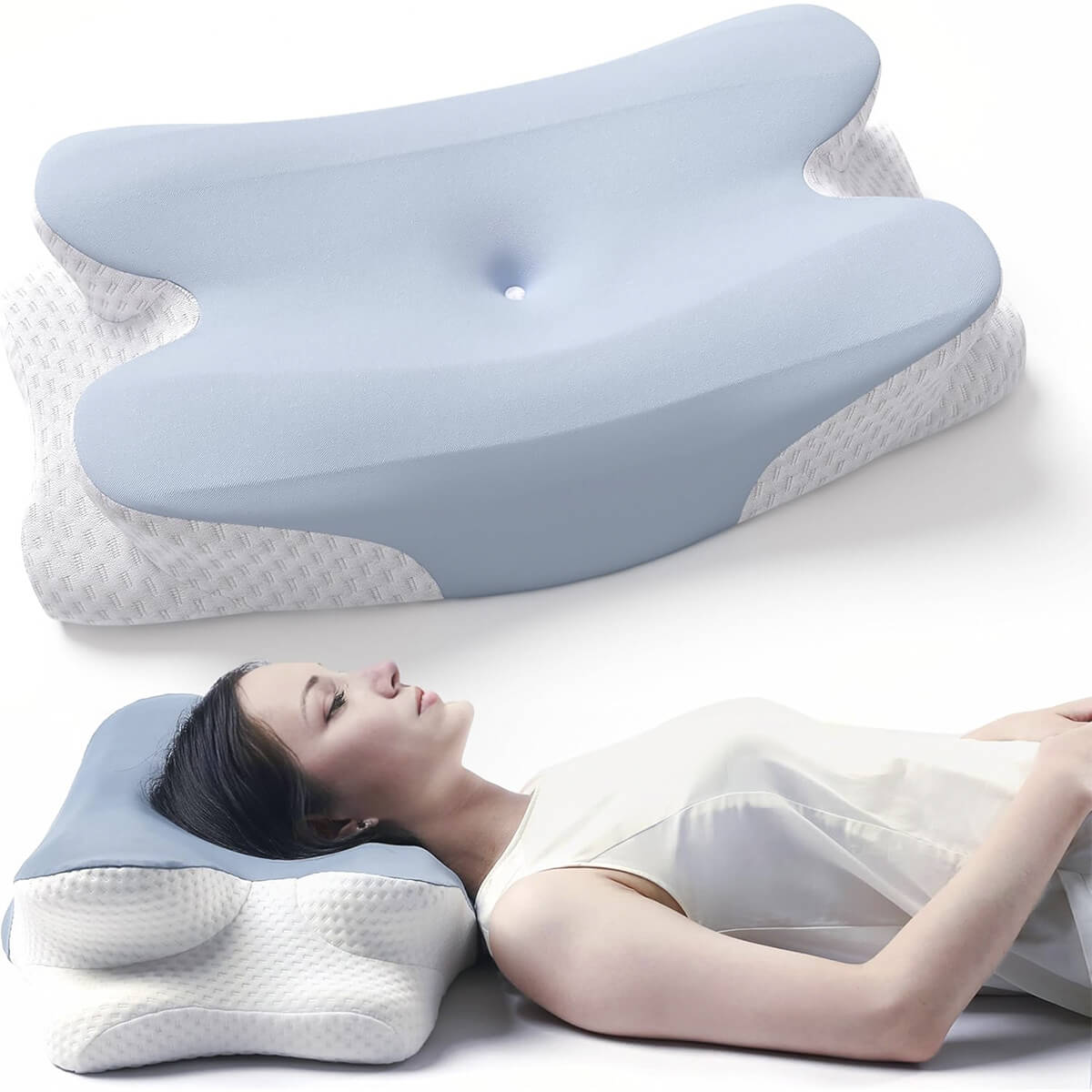 Wave® Cervical Pillow - Orthopaedic Contour Shaped Memory Foam | Ice Silk