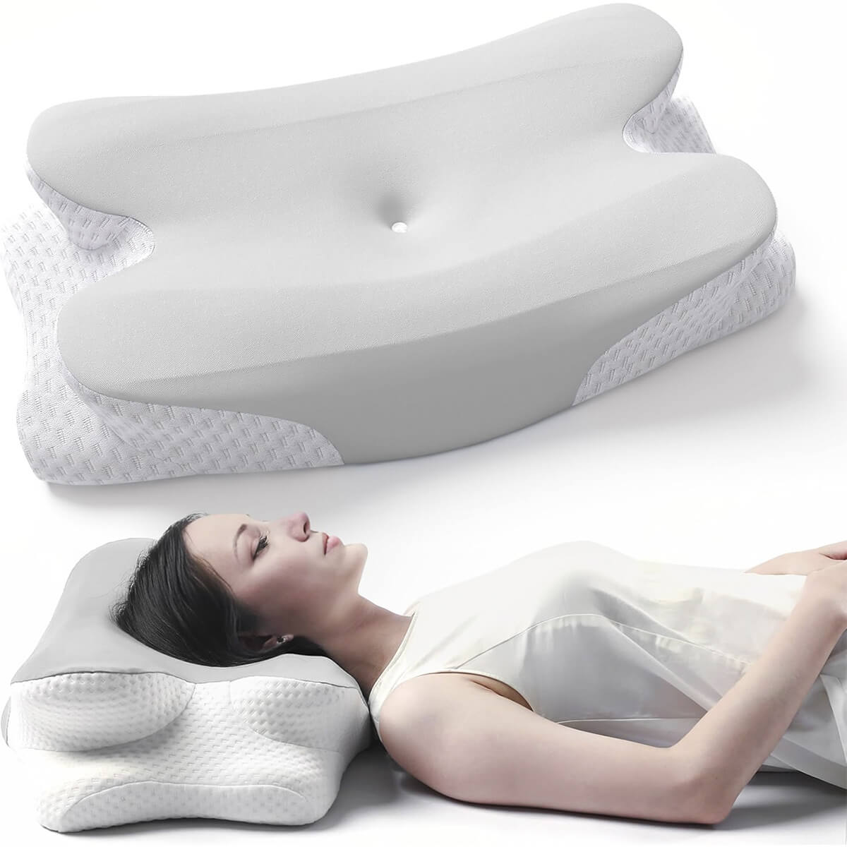 Wave® Cervical Pillow - Orthopaedic Contour Shaped Memory Foam | Ice Silk
