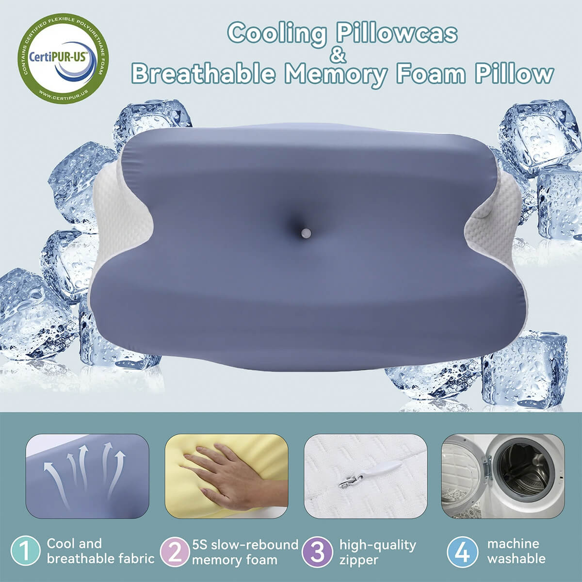 Wave® Cervical Pillow - Orthopaedic Contour Shaped Memory Foam | Ice Silk