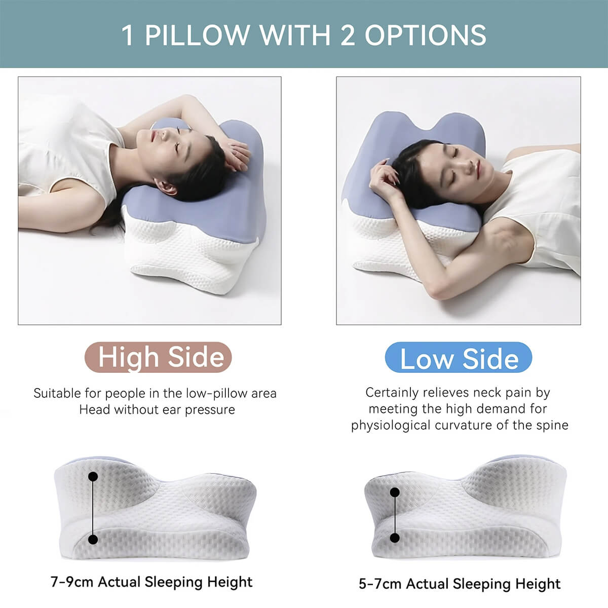 Wave® Cervical Pillow - Orthopaedic Contour Shaped Memory Foam | Ice Silk