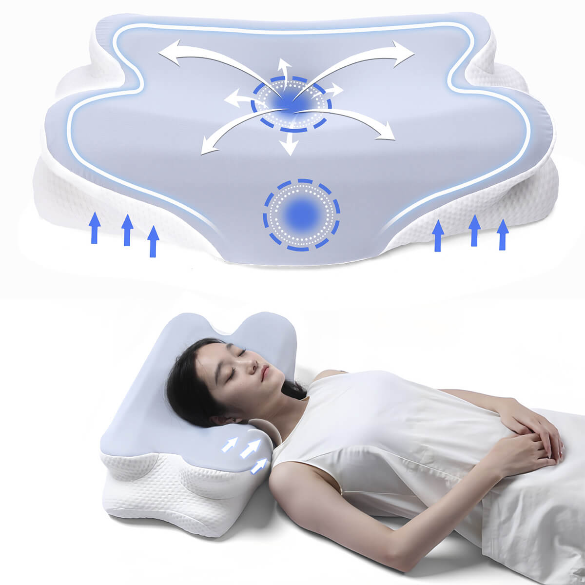 Wave® Cervical Pillow - Orthopaedic Contour Shaped Memory Foam | Ice Silk
